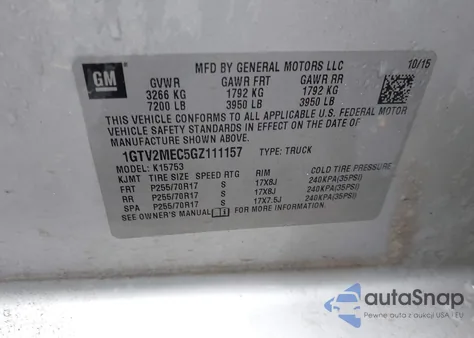 2016 GMC Sierra 1500 Sle from USA, damaged, VIN 1GTV2MEC5GZ111157